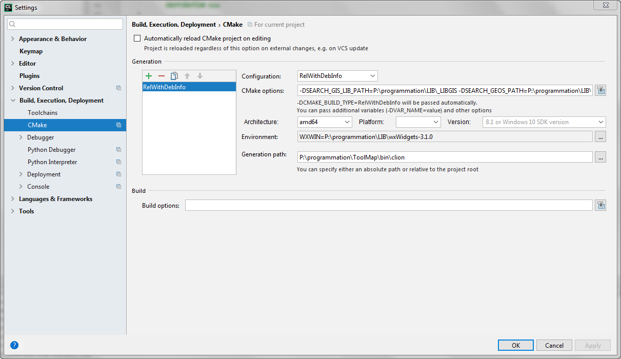 cmake settings